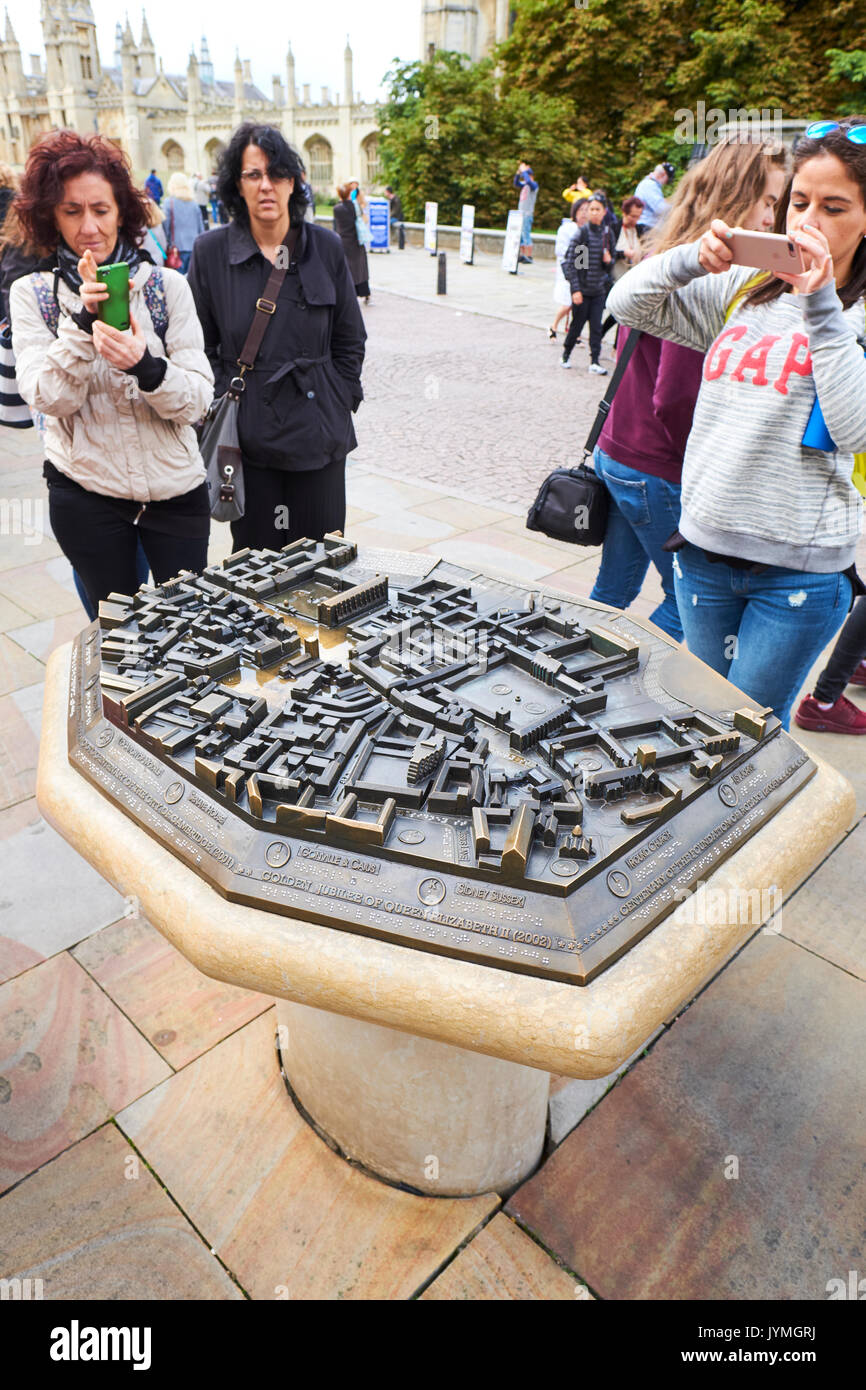 Tourists Looking At The City Centre Scale Model Map, Kings Parade, Cambridge, UK Stock Photo