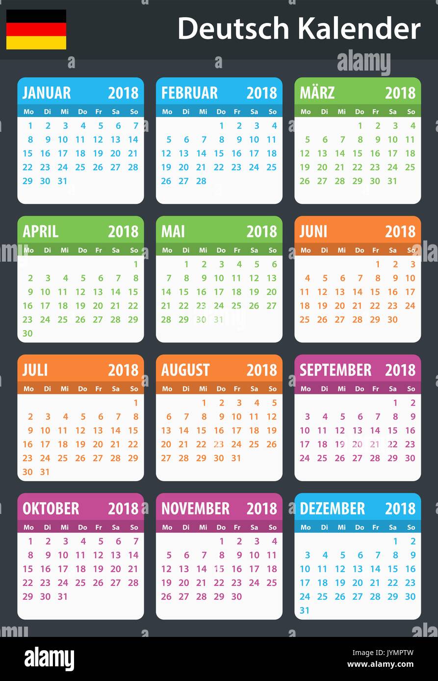 German Calendar for 2018. Scheduler, agenda or diary template. Week