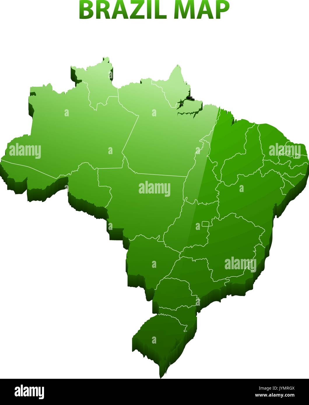 Highly detailed three dimensional map of Brazil with regions border