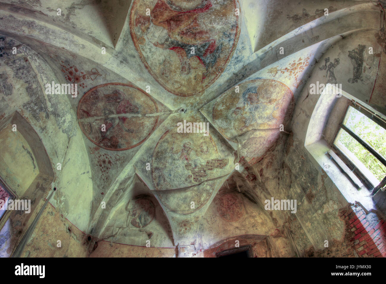 Ceiling paintings in the ruins of Augustinian Monastery from 13th century Stock Photo