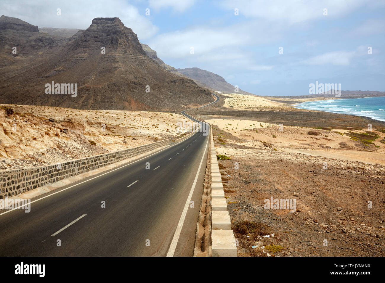 Road by the Praia Grande, Sao Vicente, Cabo Verde (Cape Verde) Islands, Africa Stock Photo
