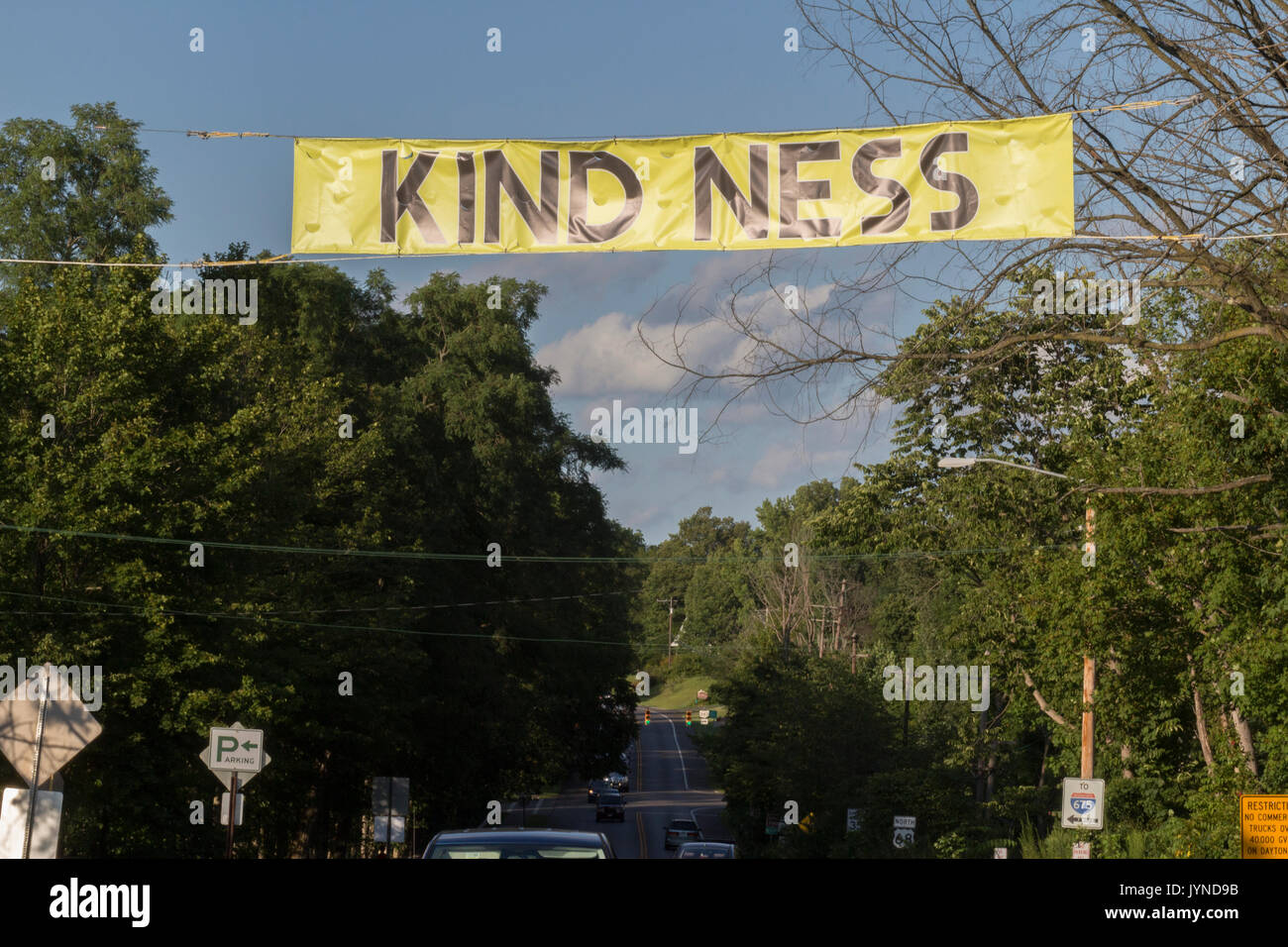 Sign that says Kindness located in Yellow Springs Ohio. Stock Photo
