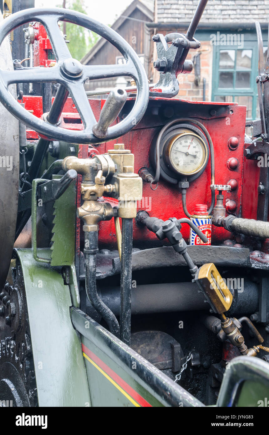 The controls and instrumentation of a steam traction engine Stock Photo