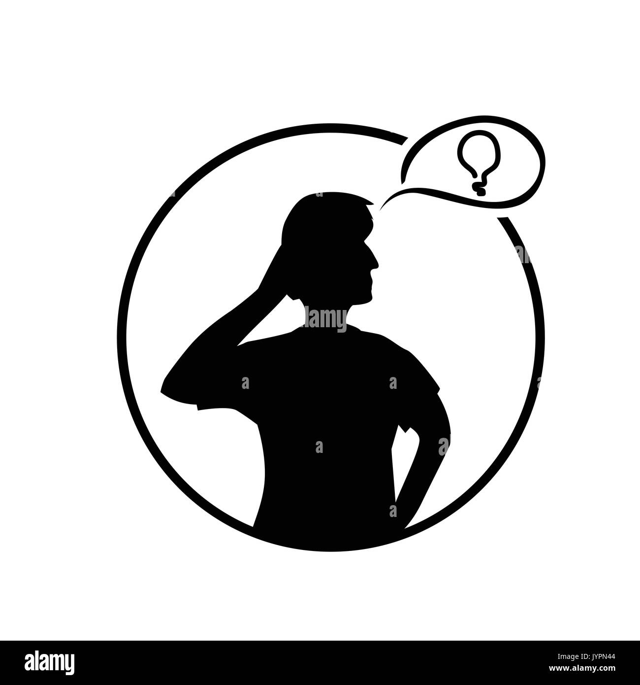 silhouette of person thinking with light bubble , illustration design, isolated on white background . Stock Vector