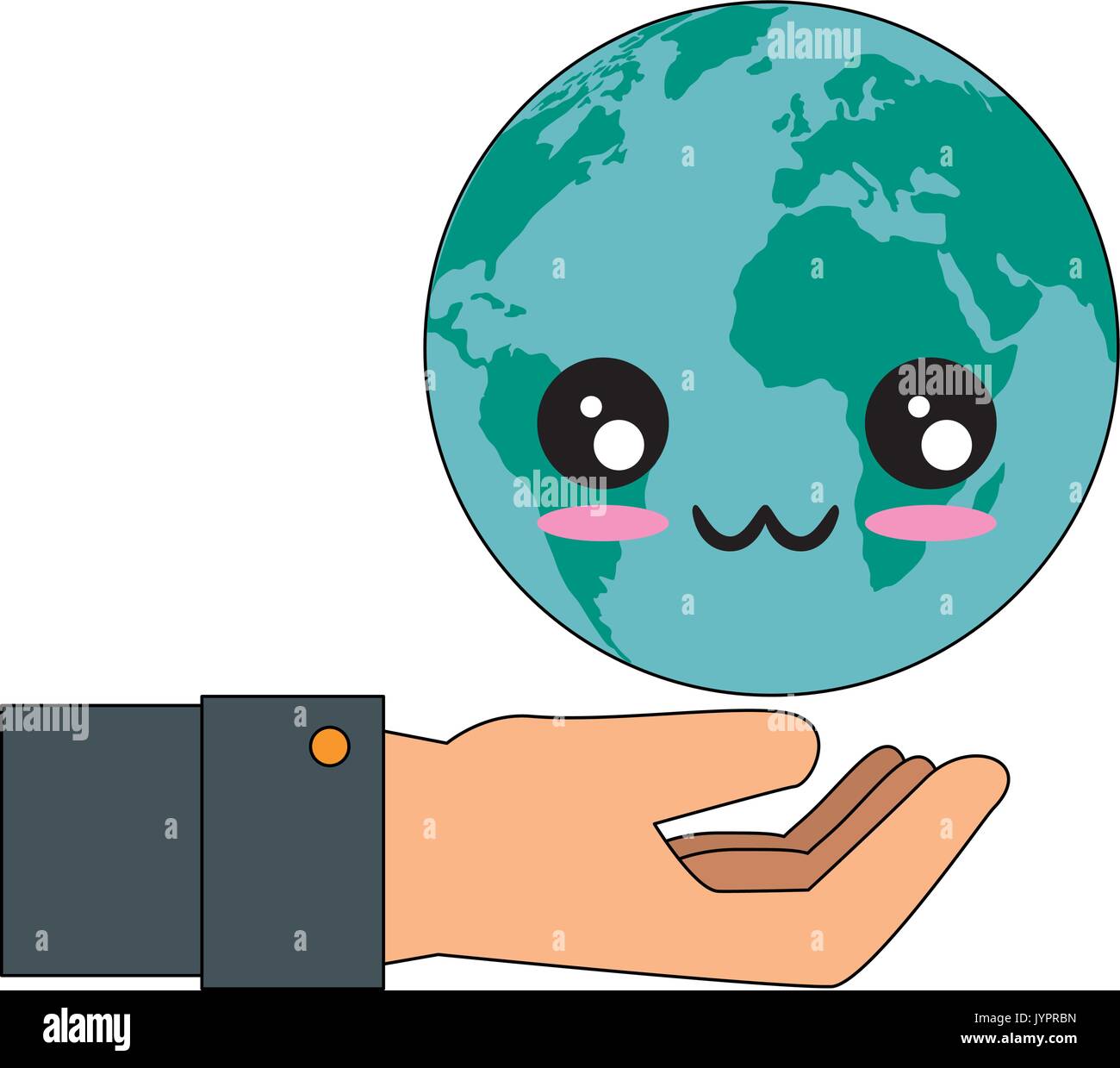 Kawaii Earth Planet Icon Over White Background Vector Illustration Stock Vector Image Art Alamy