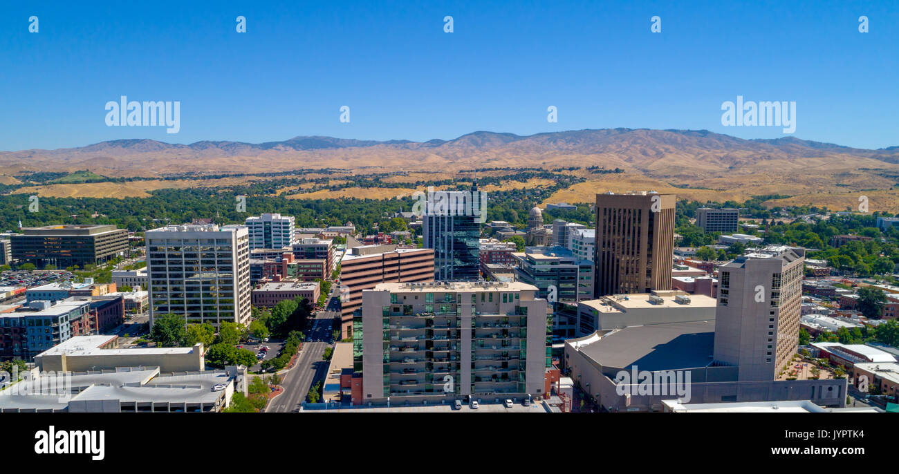 Downtown Boise Idaho skyline with foothills in the summer Stock Photo