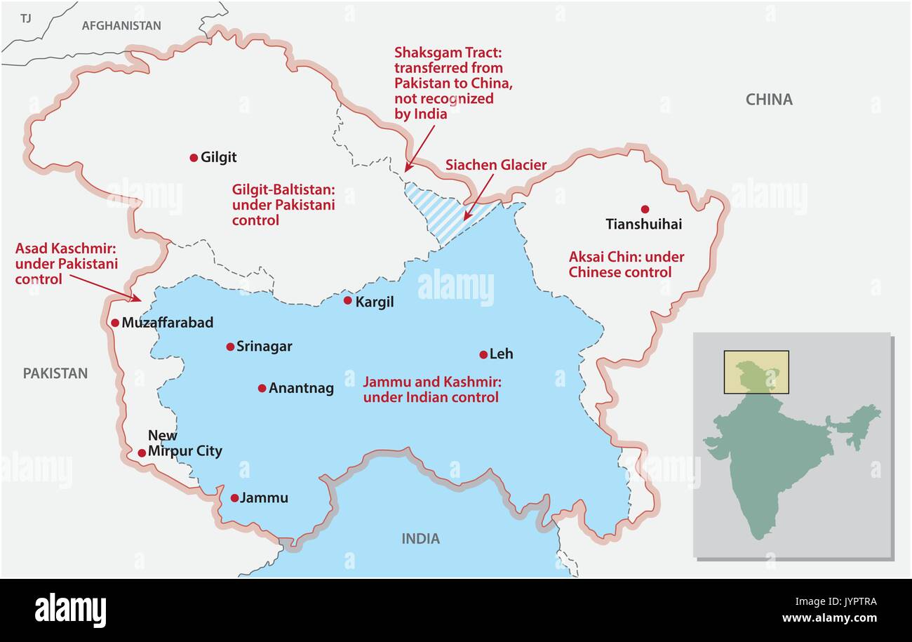 Map about the division of Jammu and Kashmir Stock Vector