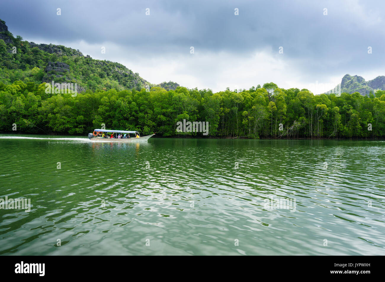Speed boat sailing through beautiful landscape in Langkawi Stock Photo ...