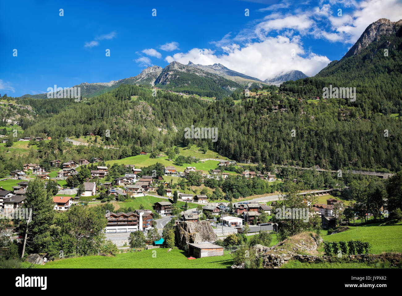 Village in Swiss Alps, Zermatt area Stock Photo