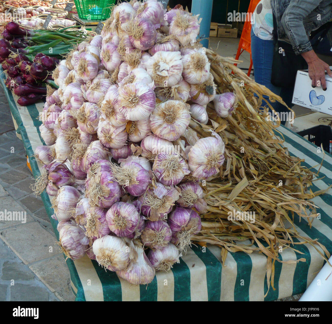 Garlic bulbs for sale in French market Stock Photo