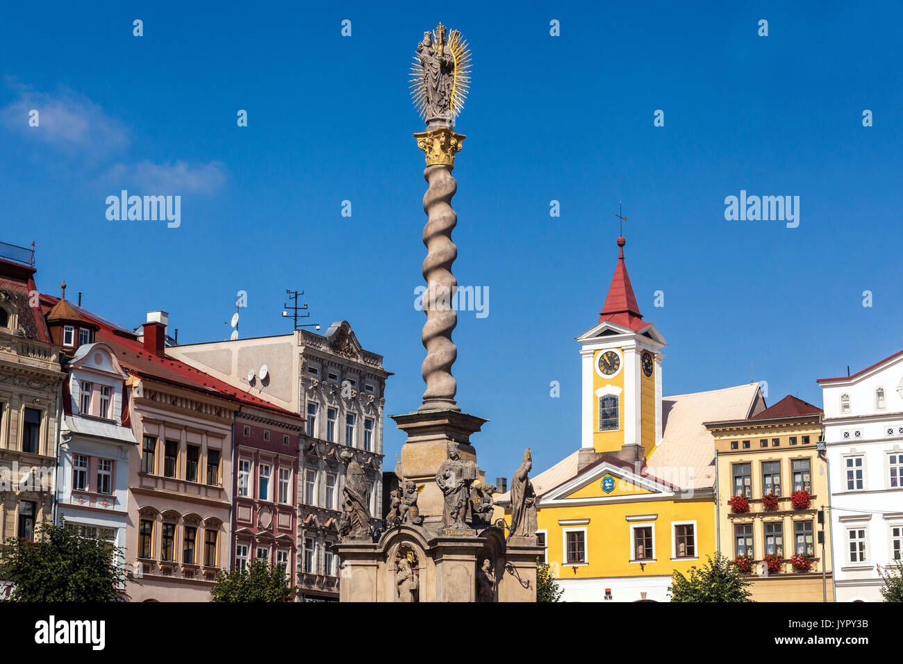 Broumov, Czech Republic, main square with Marian Column Stock Photo