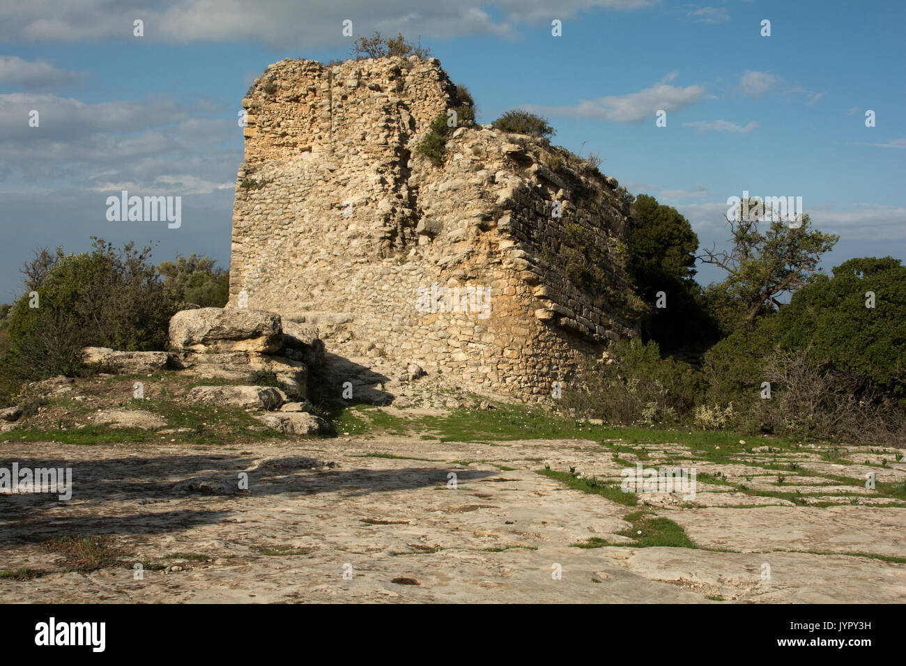 Pirgos is a tower-like Roman fortification wall around the Roman place Eleutherna  in central Crete. Stock Photo