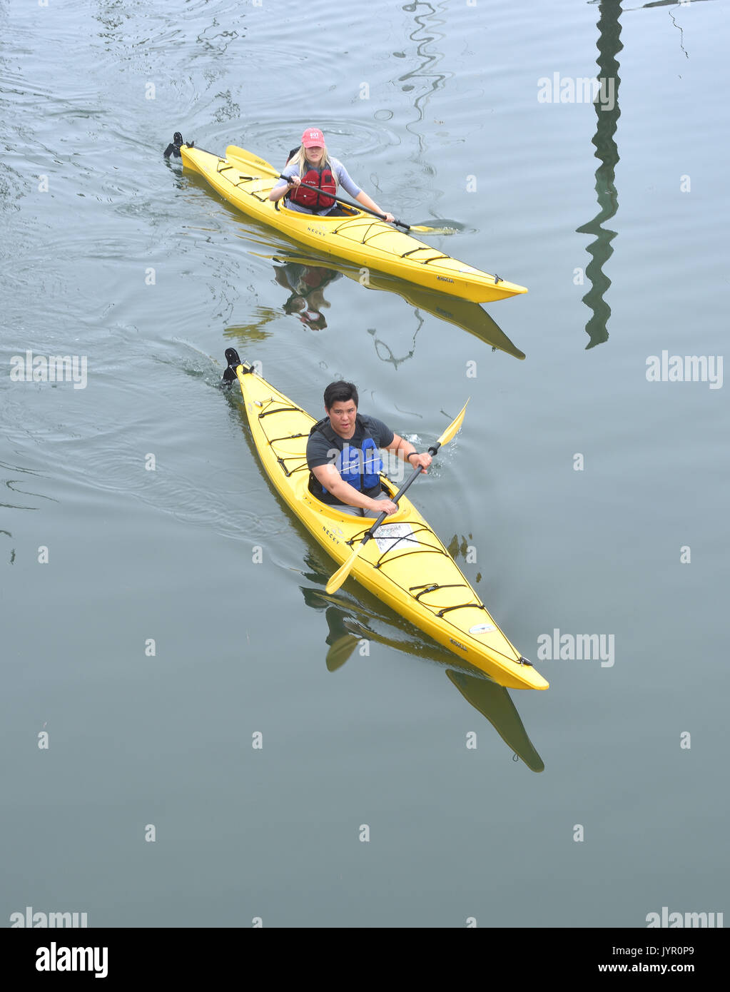 Kayakers in Boothbay Harbor, Maine Stock Photo