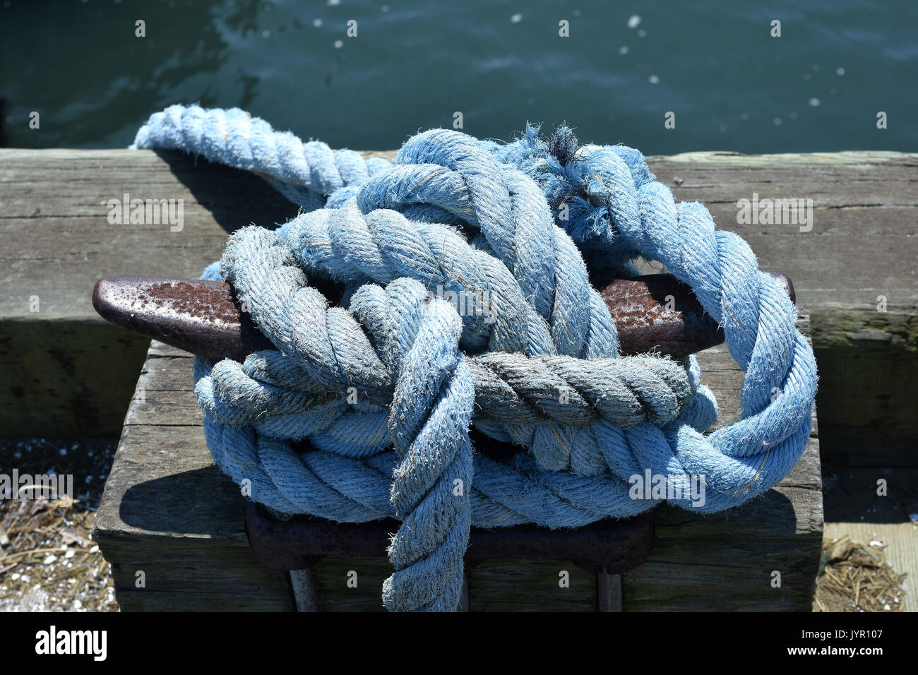 A knot - from a dock line in Wellfleet, Massachusetts on Cape Cod Stock Photo