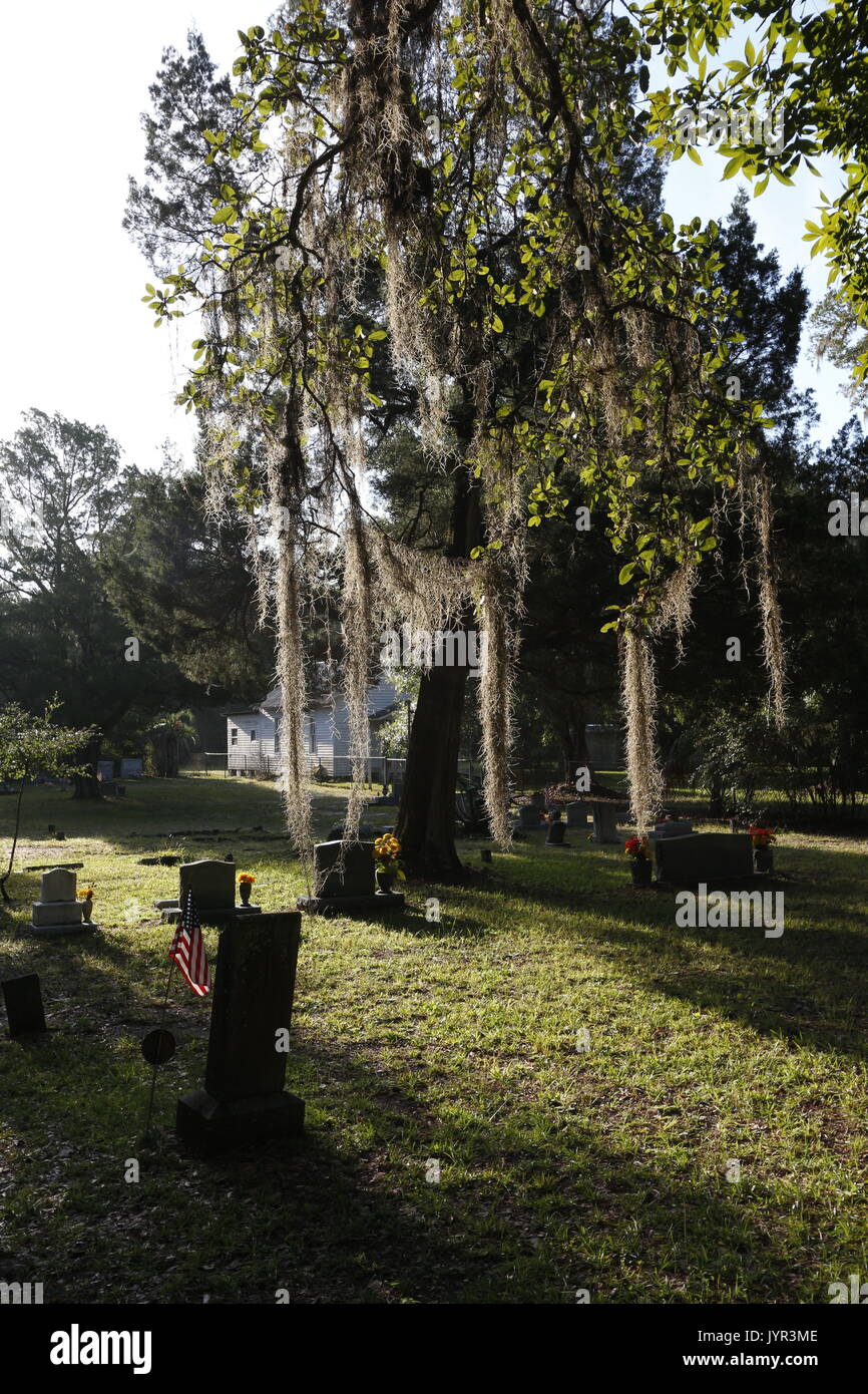 Tombstones in a historical cemetery near Ocala, Florida.  Many Confederate war veterans from the Civil War are buried here. Stock Photo