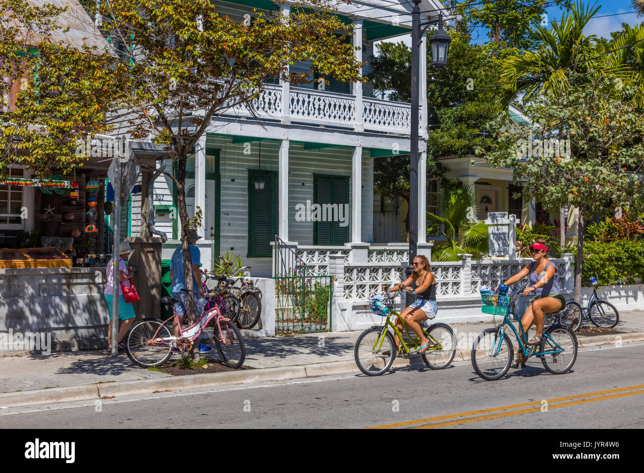 People riding bikes in Key West Florida Stock Photo Alamy