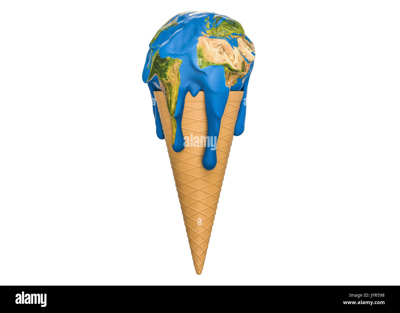 Global warming and climate change concept, ice cream earth melts. 3D ...