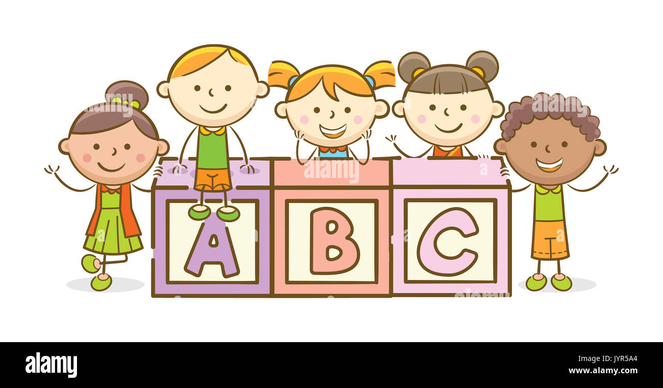 Doodle illustration: Alphabet block spelling ABC Stock Photo - Alamy