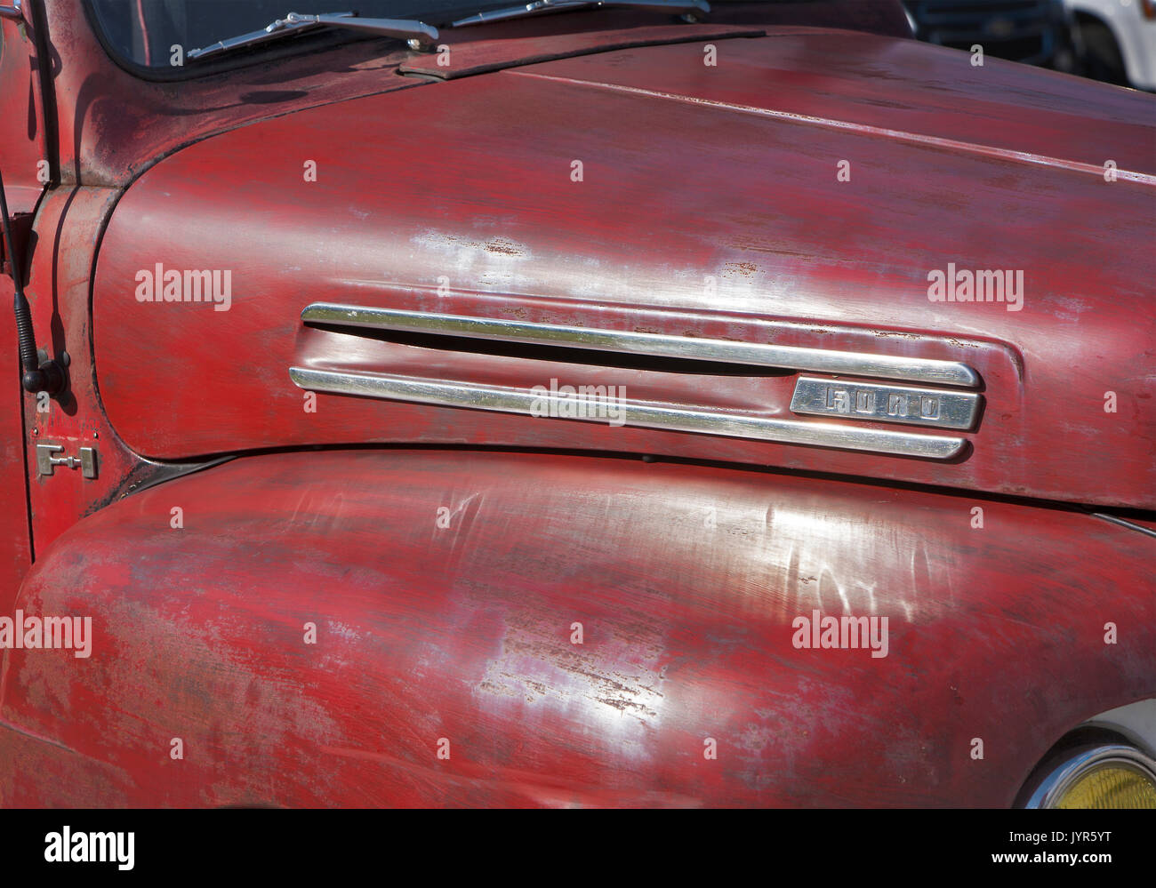 Old 1949 Ford pickup truck photogrtaphed in Enosburgh, Vermont. Stock Photo