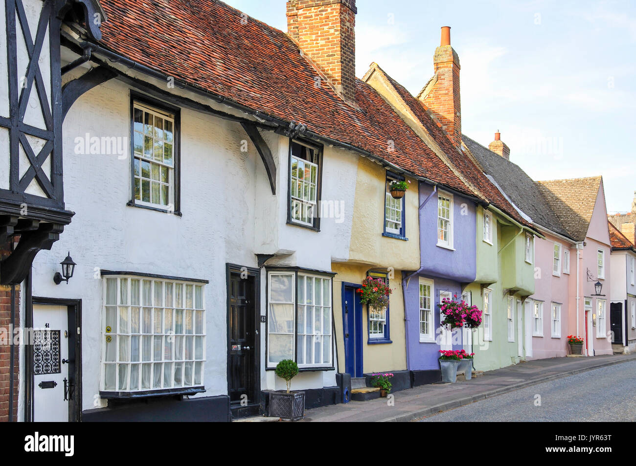 Colourful period cottages, Castle Street, Saffron Walden, Essex