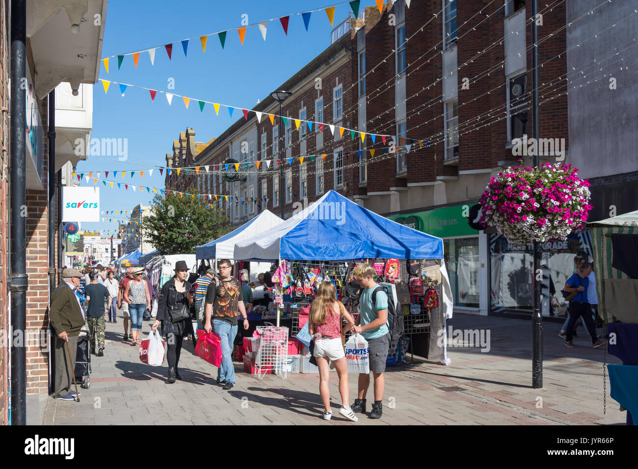 Street market, Montague Street, Worthing, West Sussex, England, United Kingdom Stock Photo