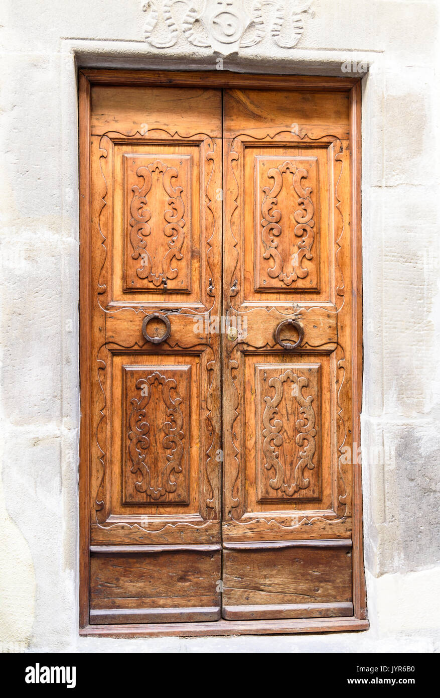 antique wooden door with inlay Stock Photo Alamy