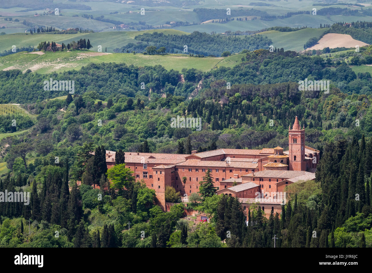 The old benedictine abbey of Monteoliveto Maggiore, Asciano, Val d'Orcia, Tuscany, Italy. Stock Photo