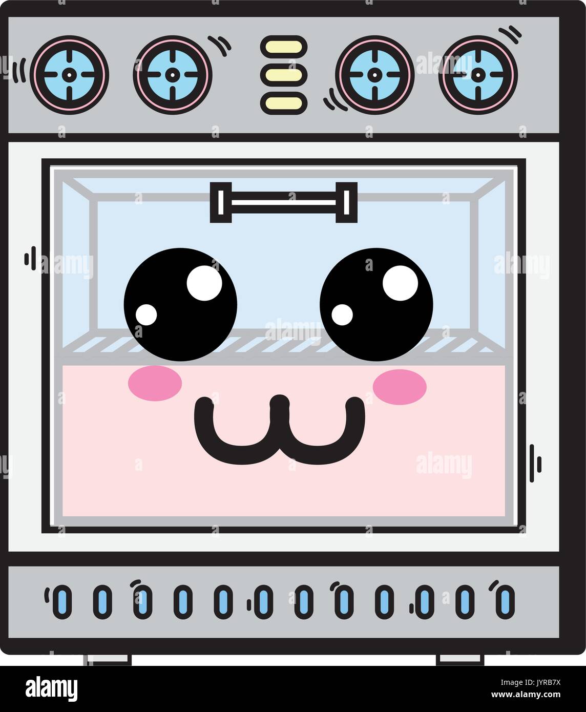 Kawaii Cute Happy Microwaves Technology Stock Illustration