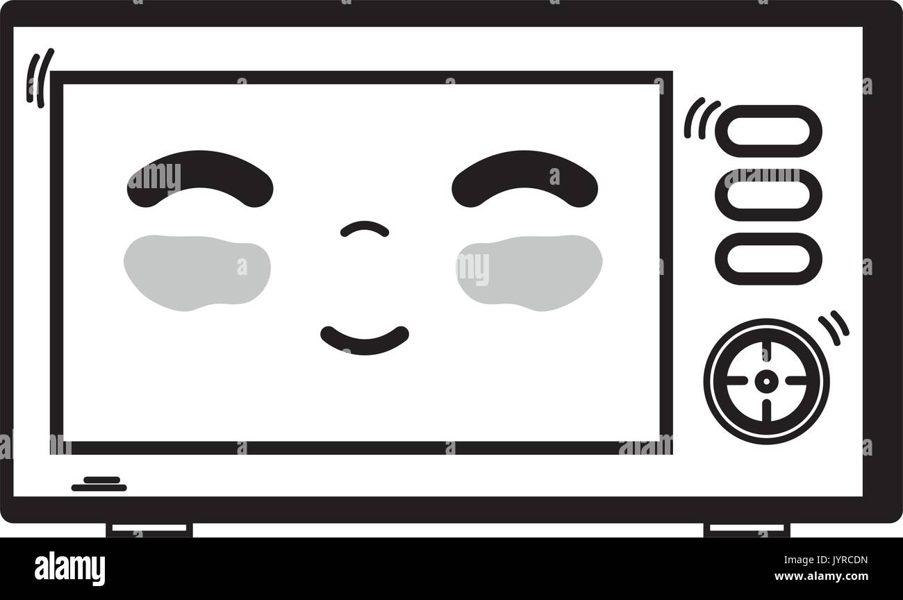 Kawaii Cute Happy Microwaves Technology Stock Illustration