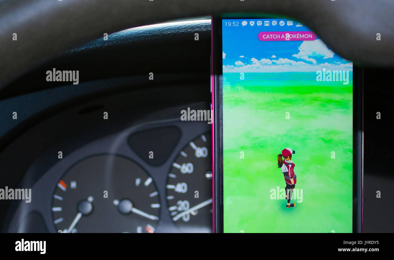 Dnipro Ukraine July 23 16 An Android User Plays Pokemon Go In A Car Free To Play Augmented Reality Mobile Game Developed By Niantic Stock Photo Alamy