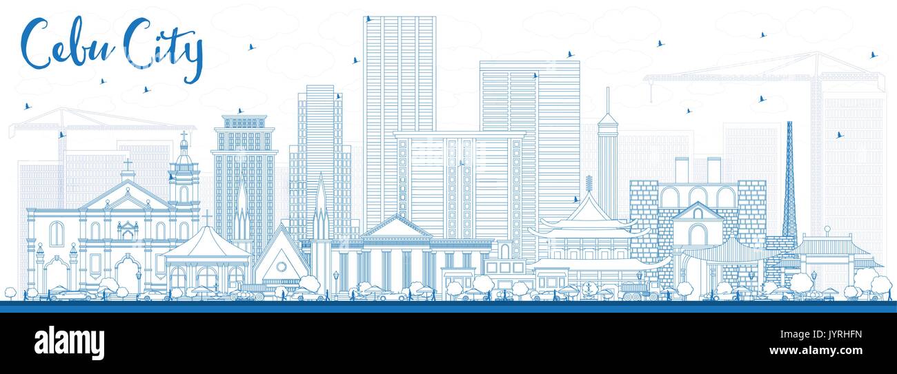 Outline Cebu City Philippines Skyline with Blue Buildings. Vector Illustration. Business Travel and Tourism Illustration with Modern Architecture. Stock Vector