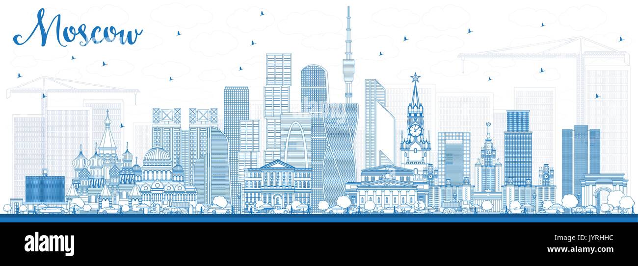 Outline Moscow Russia Skyline with Blue Buildings. Vector Illustration. Business Travel and Tourism Illustration with Modern Architecture. Stock Vector