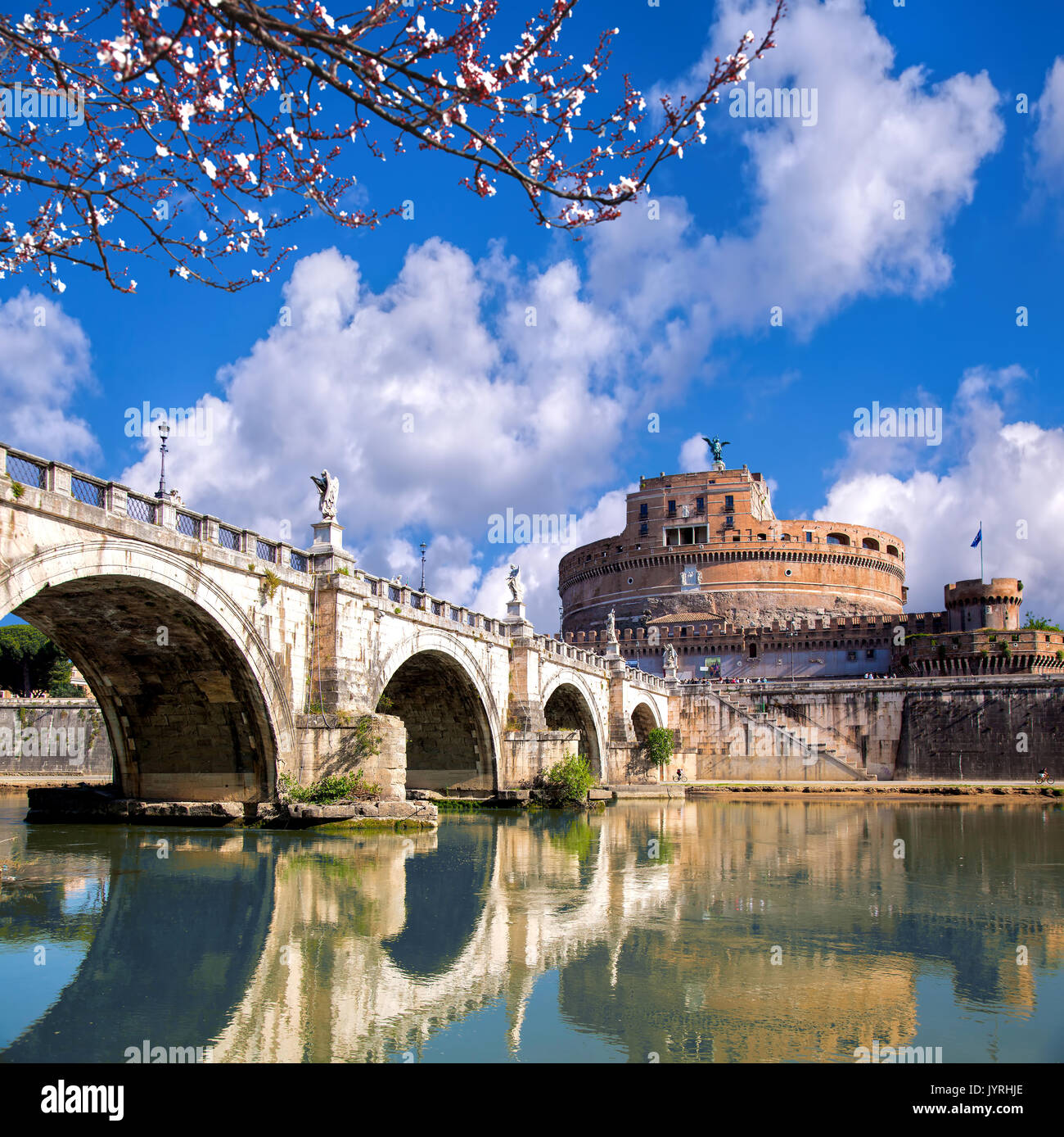 Angel Castle with blossom tree in Rome, Italy Stock Photo - Alamy