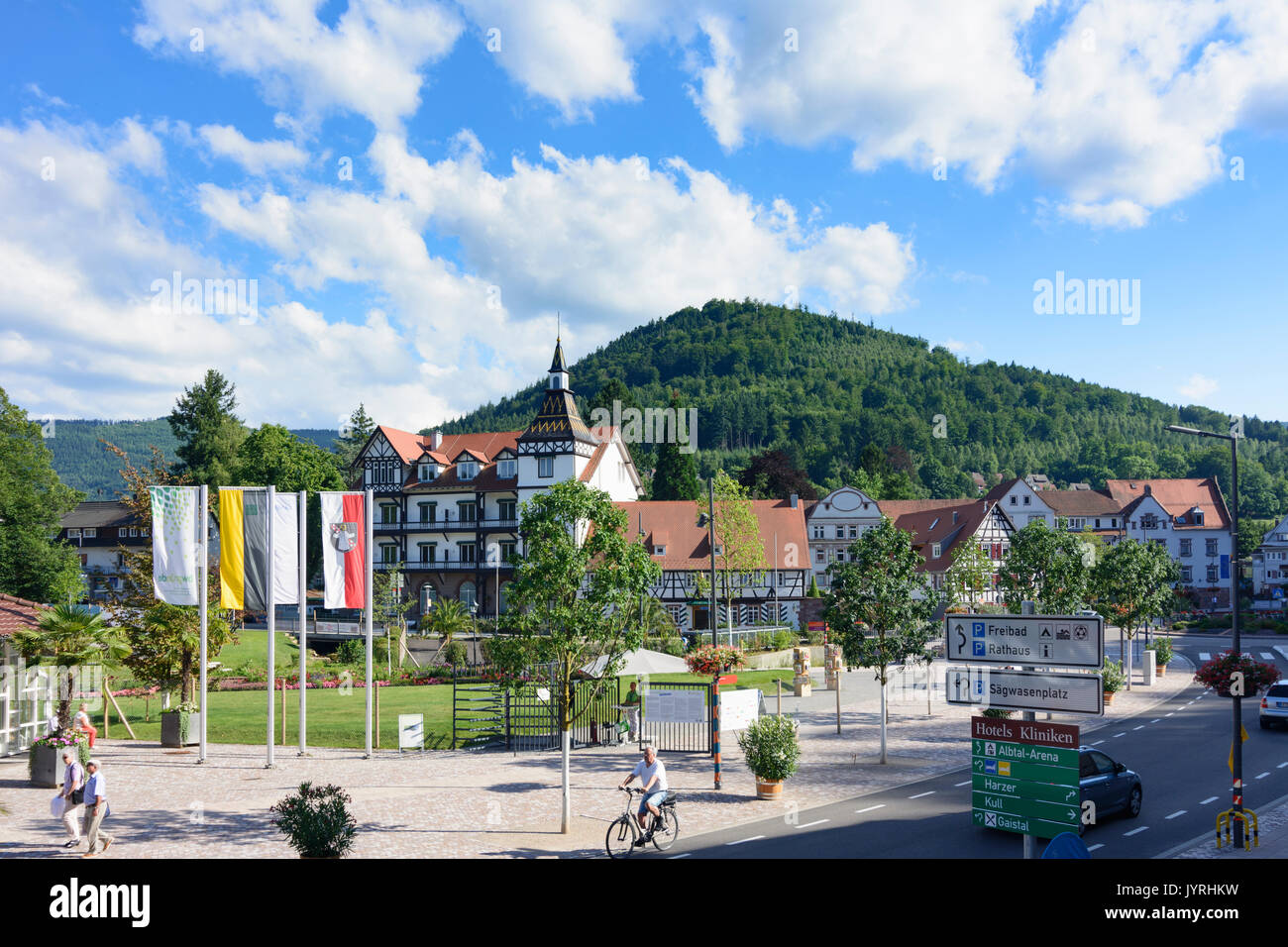 town center, half-timber house, Bad Herrenalb, Schwarzwald, Black ...