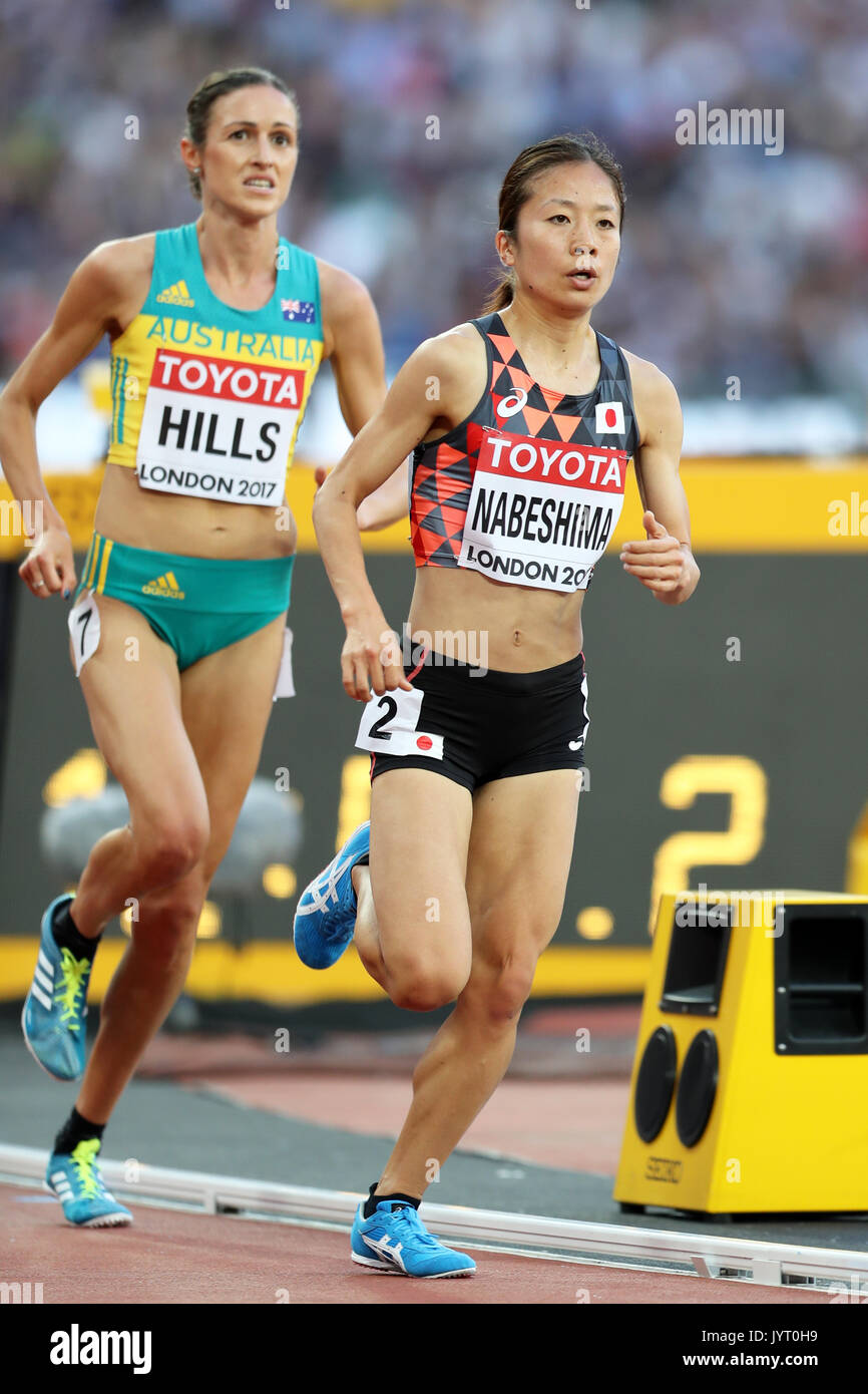 Rina NABESHIMA (Japan), Madeline HILLS (Australia), competing in the 5000m Women Heat 1 at the 2017, IAAF World Championships, Queen Elizabeth Olympic Park, Stratford, London, UK. Stock Photo