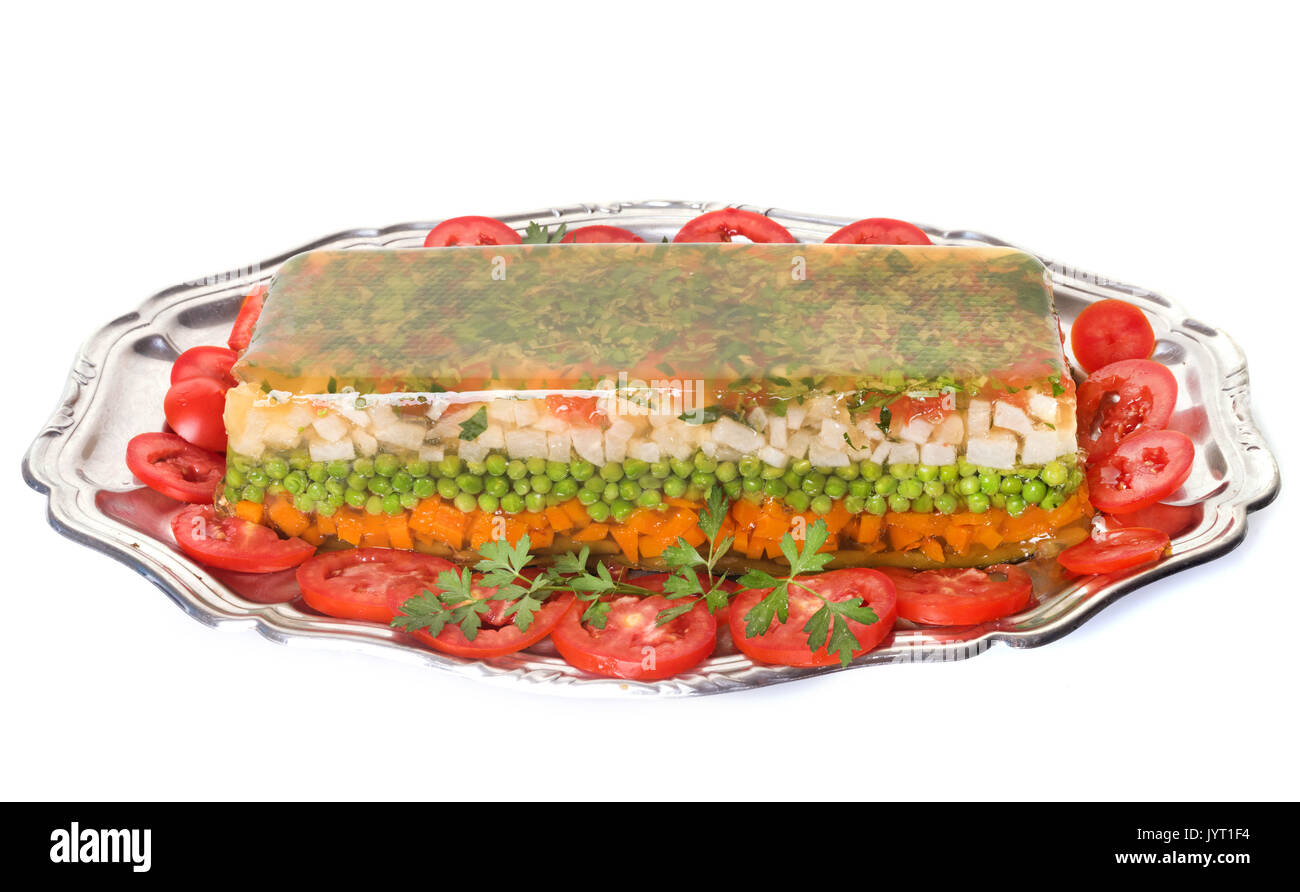 Homemade vegetable terrine in front of white background Stock Photo Alamy