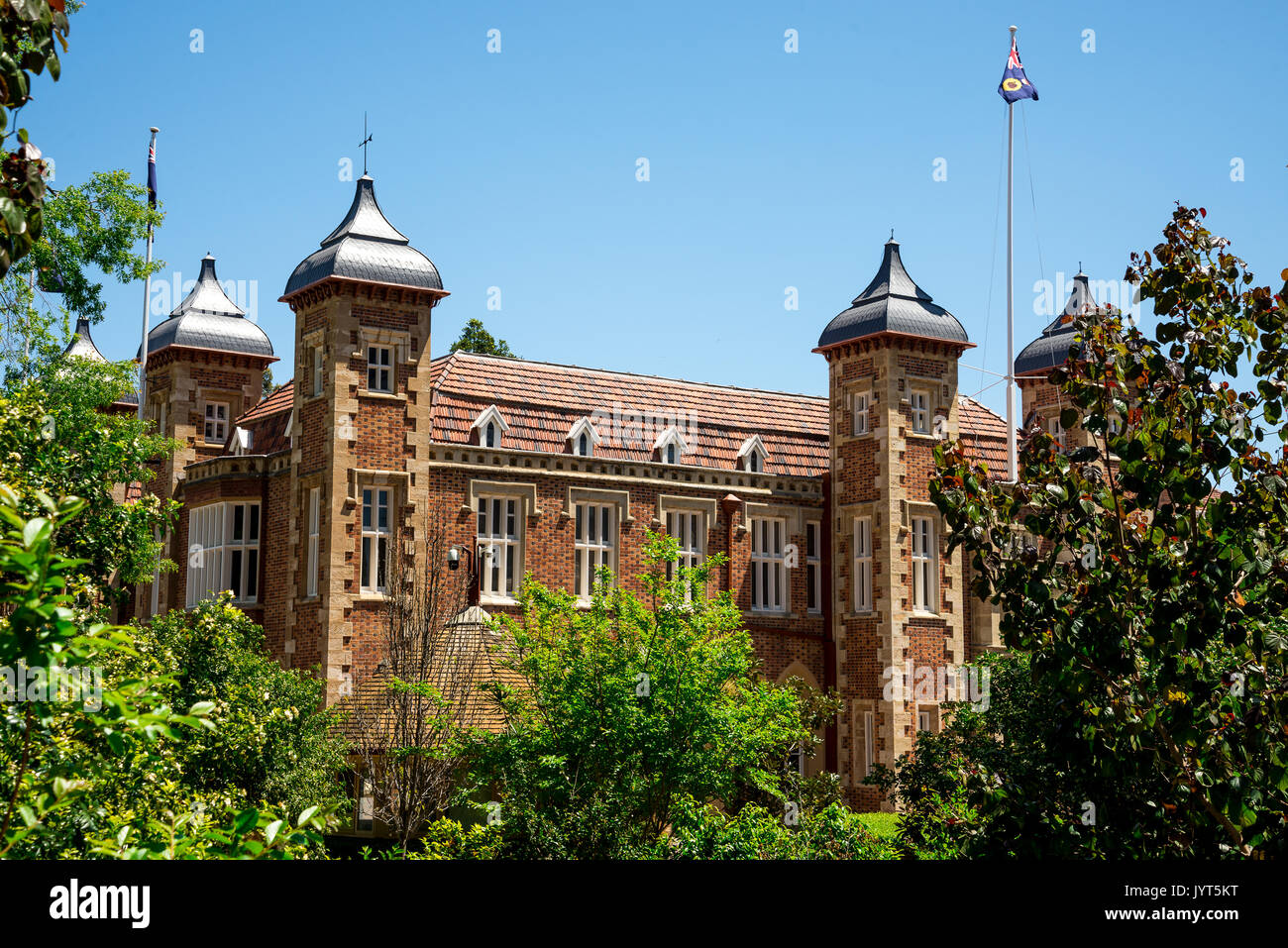 Government House with Western Australia flag in Perth City center Stock Photo