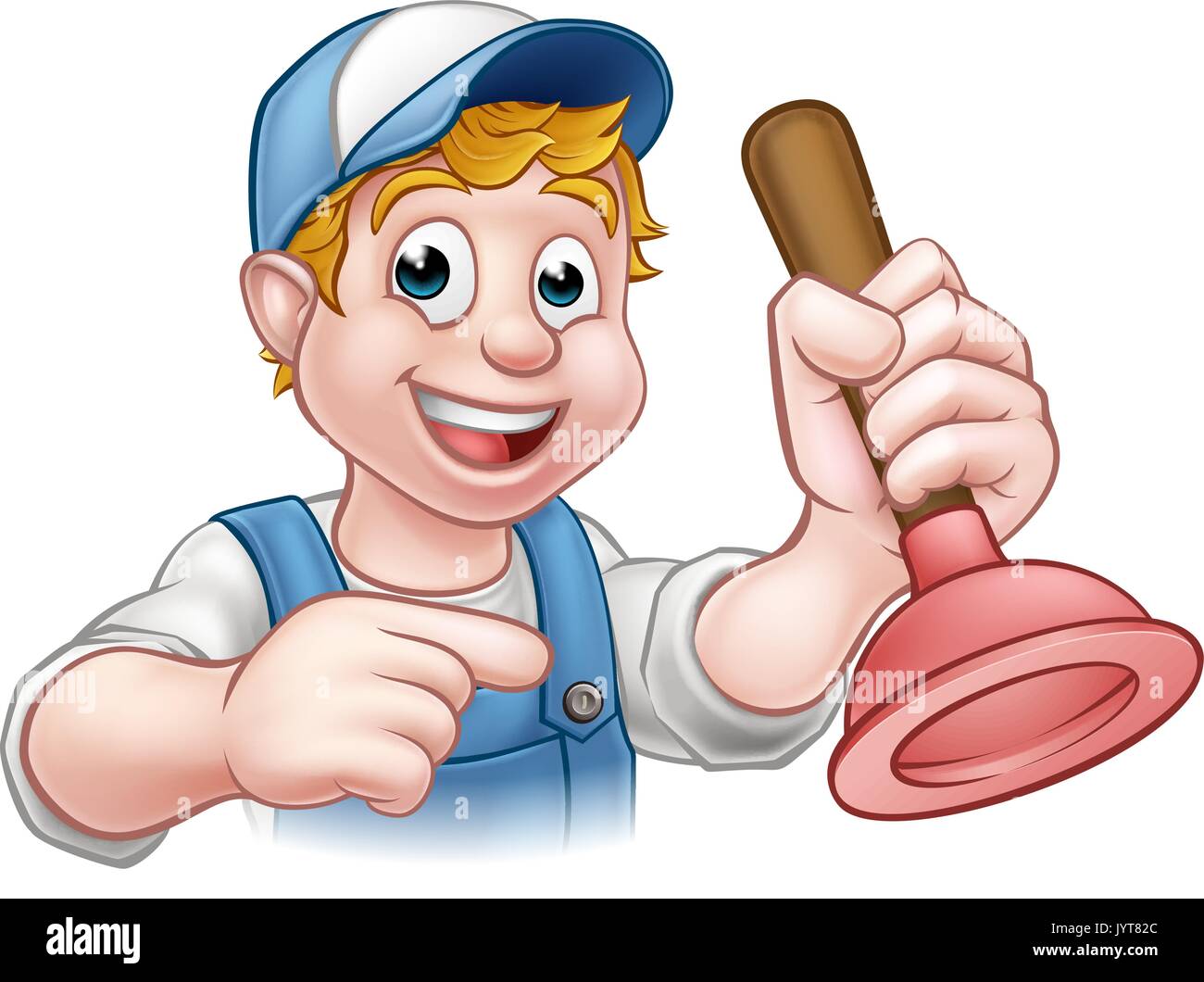 Handyman Plumber With Plunger Cartoon Character Stock Vector