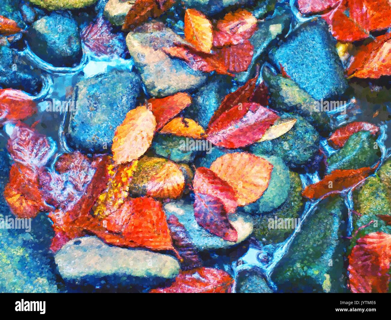 watercolor-paint-effect-fall-colors-detail-of-gravel-at-mountain