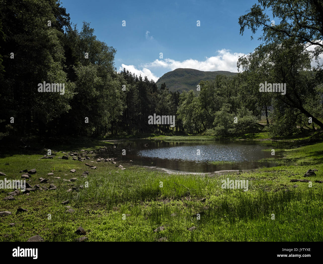 Lanty's Tarn on Birkhouse Moor above the village of Glenridding in the English Lake District. Mentioned by Wainwright Stock Photo