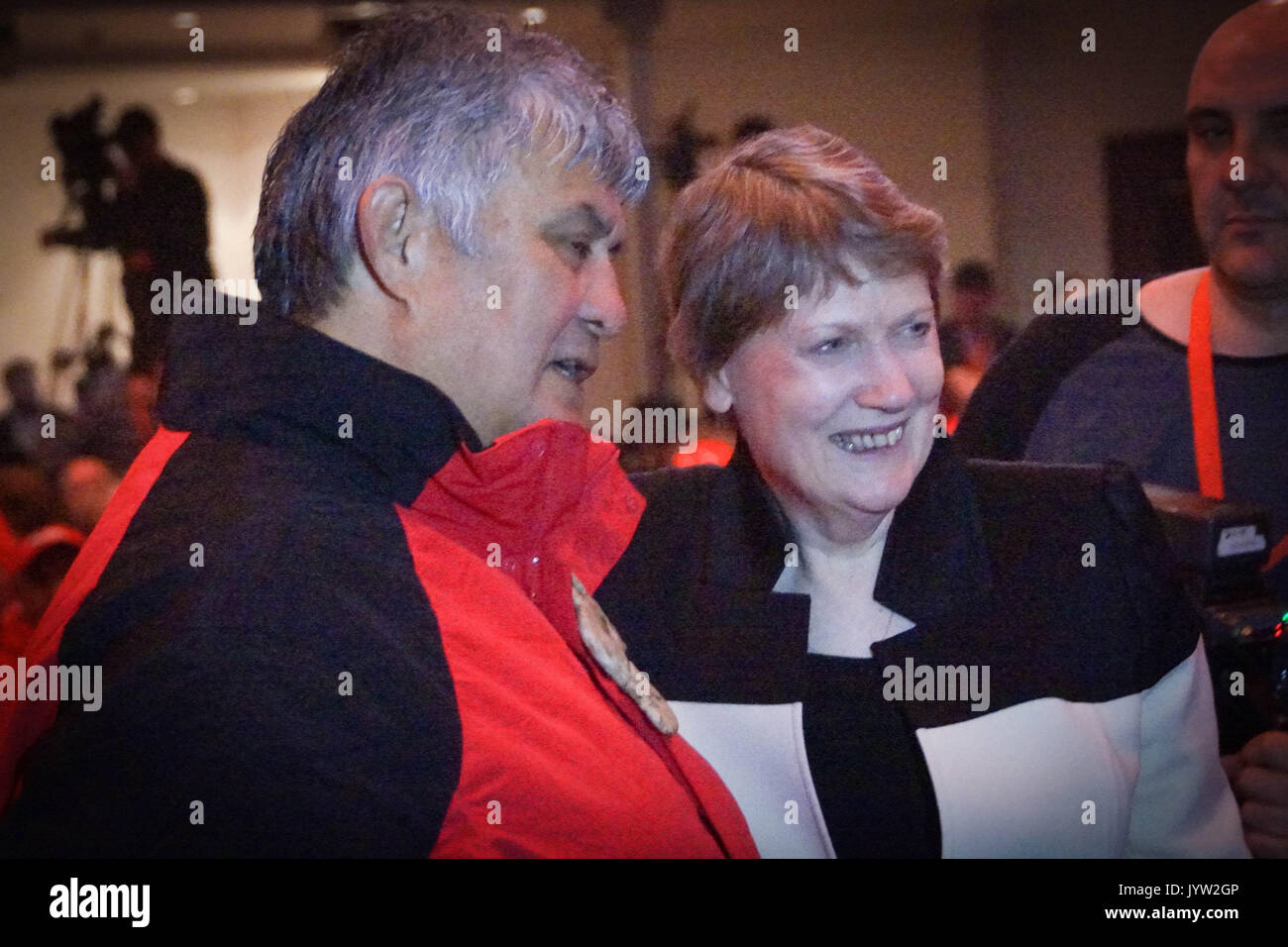 Auckland, New Zealand. 20th Aug, 2017. Former Prime Minister Helen Clark (R) prior to the Labour Party's official campaign launch at Auckland Town Hall, New Zealand on Aug 20, 2017The 2017 New Zealand general election is scheduled to be held on 23 September 2017 . The current government is National Party. Credit: Shirley Kwok/Pacific Press/Alamy Live News Stock Photo