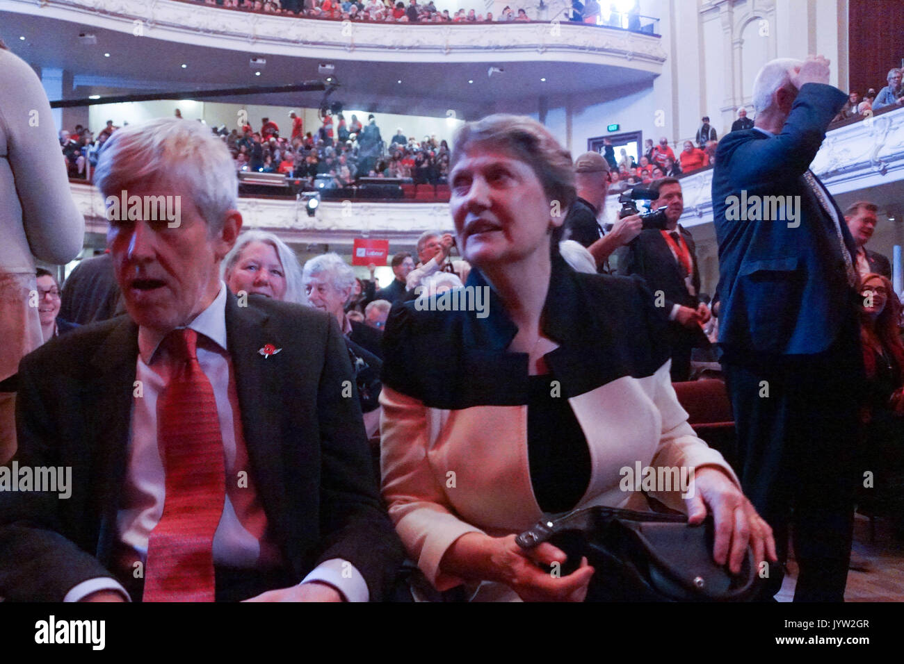Auckland, New Zealand. 20th Aug, 2017. Former Prime Minister Helen Clark (R) with her husband Peter Davis (L) attend the Labour Party's official campaign launch at Auckland Town Hall, New Zealand on Aug 20, 2017. The 2017 New Zealand general election is scheduled to be held on 23 September 2017 . The current government is National Party. Credit: Shirley Kwok/Pacific Press/Alamy Live News Stock Photo