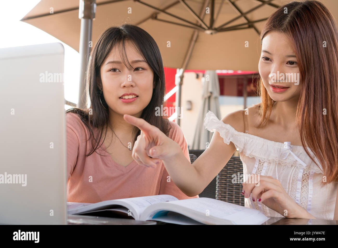 tow asian girl are studying Stock Photo