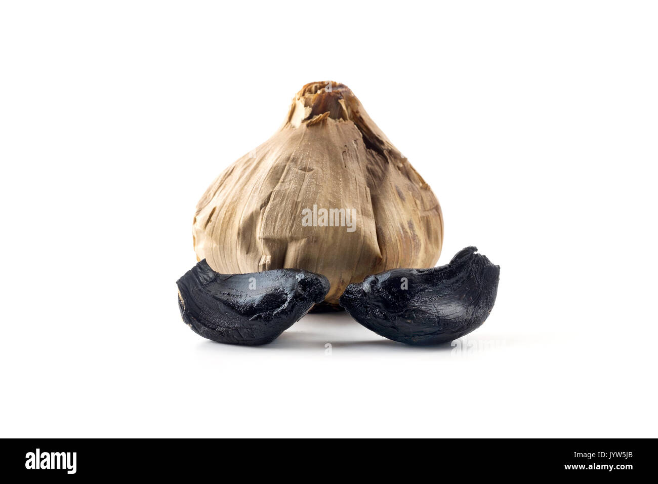 Black garlic on a white background Stock Photo