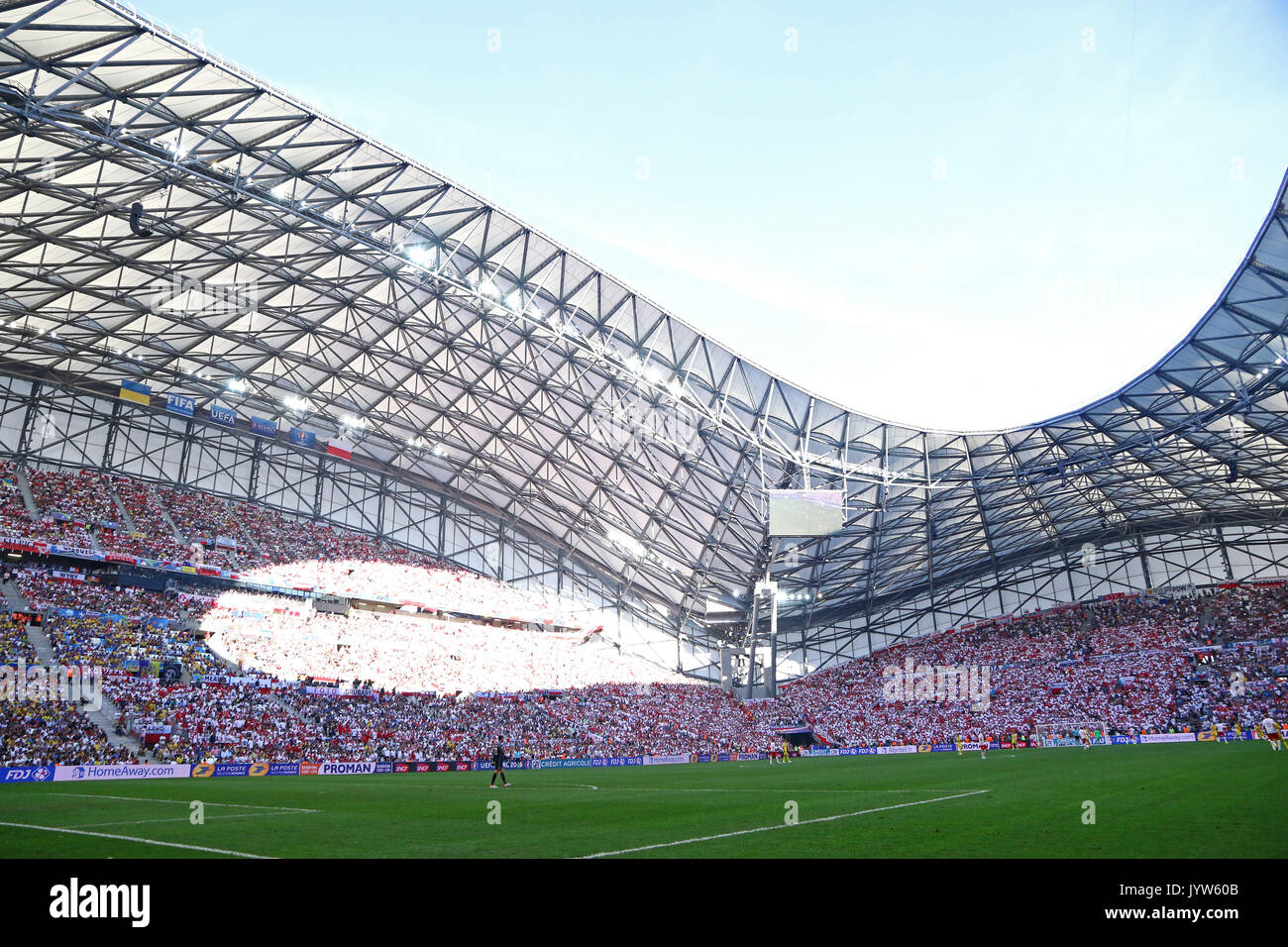 MARSEILLE, FRANCE - JUNE 21, 2016: Tribunes of Stade Velodrome during UEFA EURO 2016 game Ukraine v Poland Stock Photo