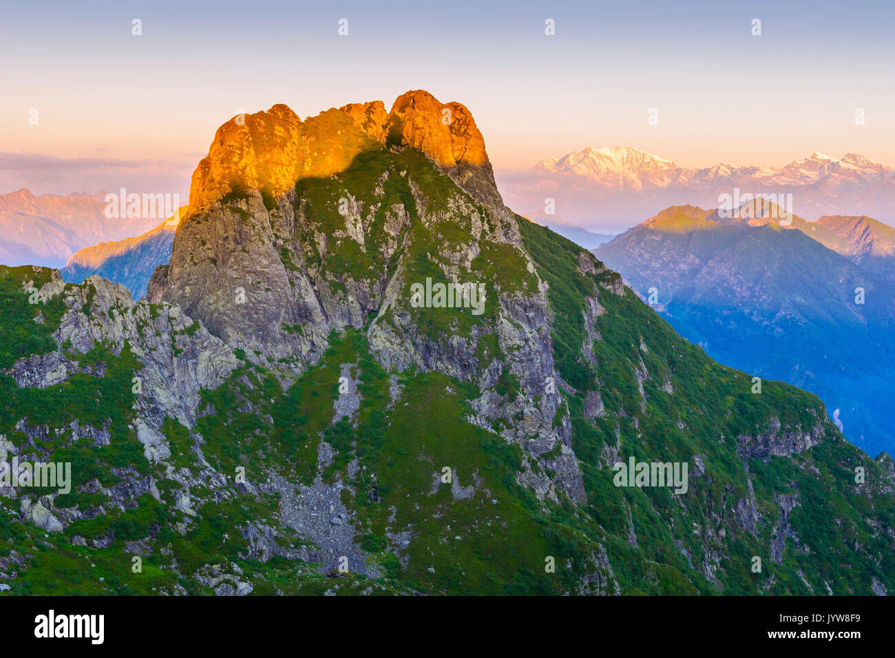 Val Grande, Piedmont, Italy. Landscape at sunrise. Stock Photo