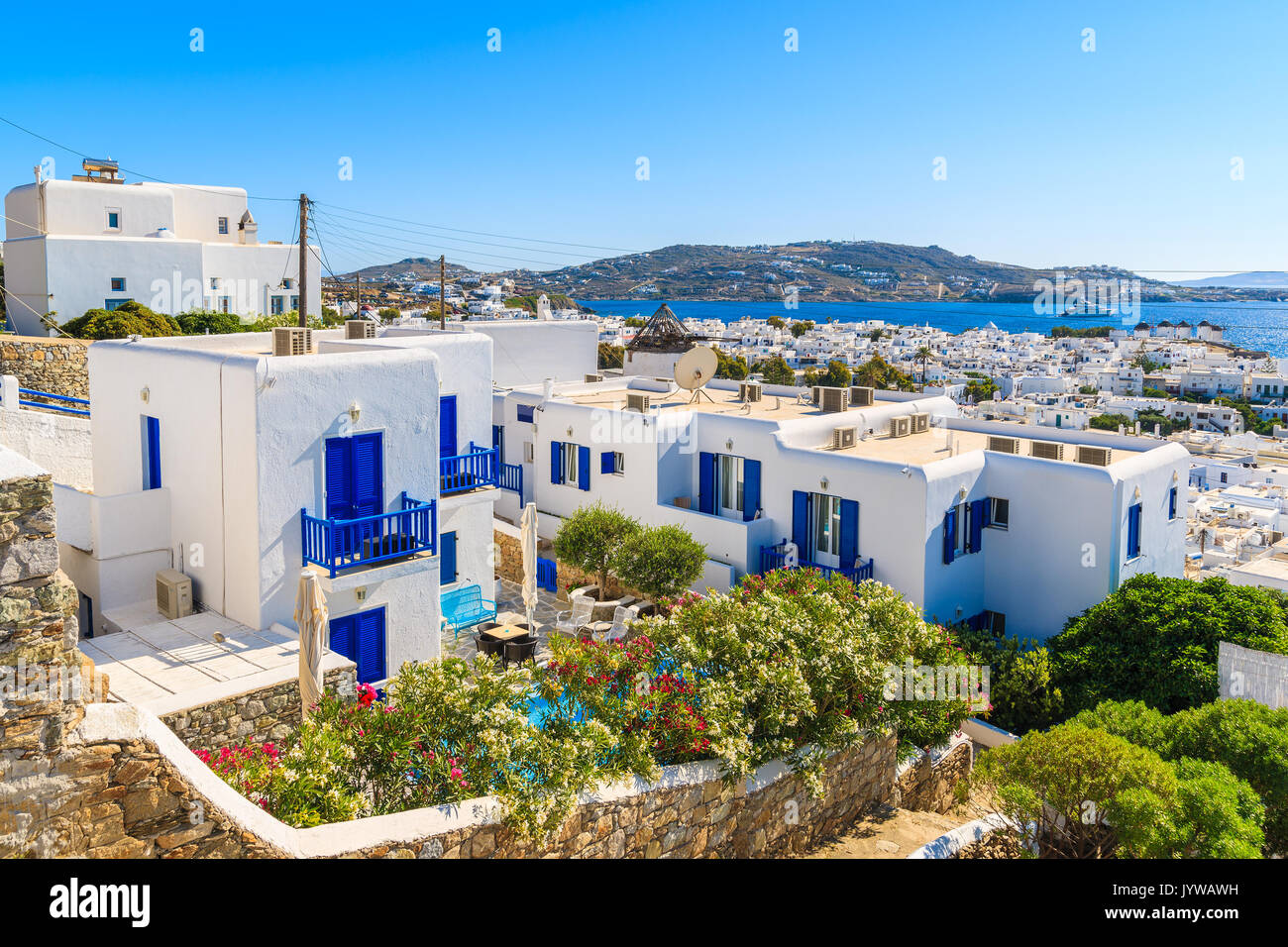 Typical Greek style apartment in Mykonos town, Mykonos island, Greece Stock Photo