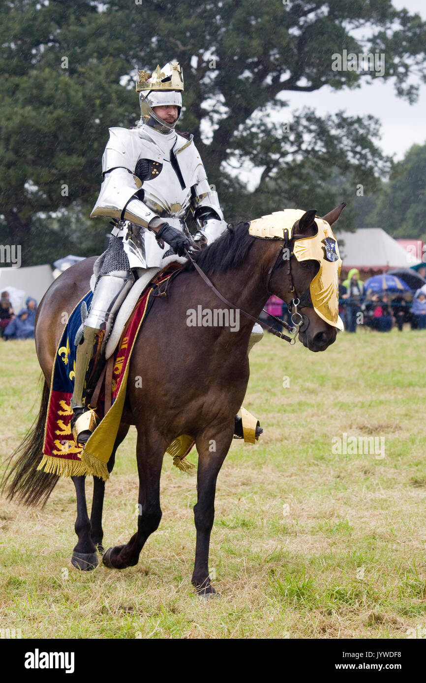 Fully armoured jousting knights on horseback for the Kings Joust Stock