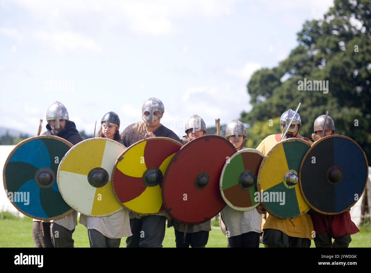 vikings in the formation of a shield wall Stock Photo