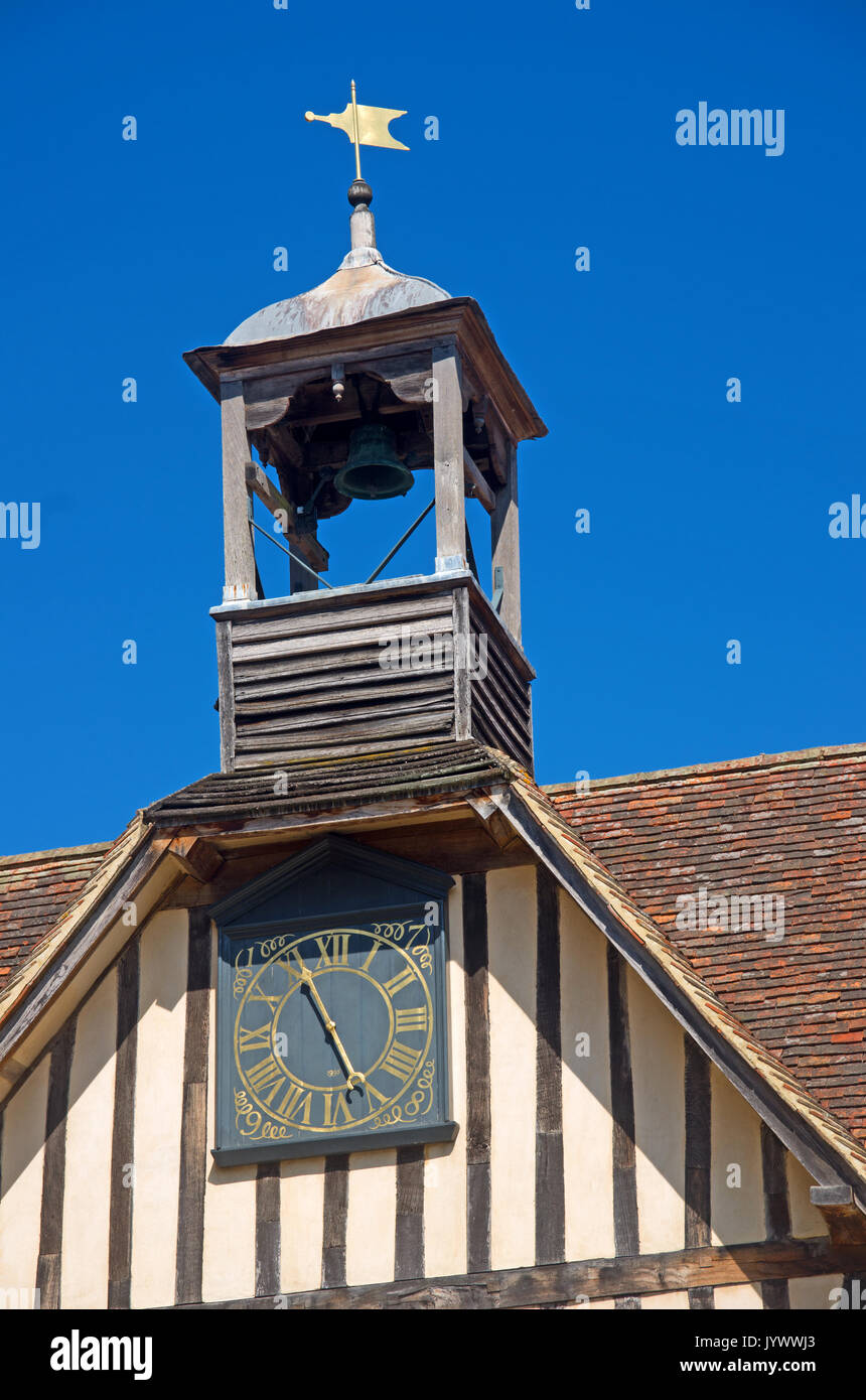 Igtham Mote, Manor House, Court Yard, Clock and Bell, Sevenoaks, Kent, England, Europe, Stock Photo